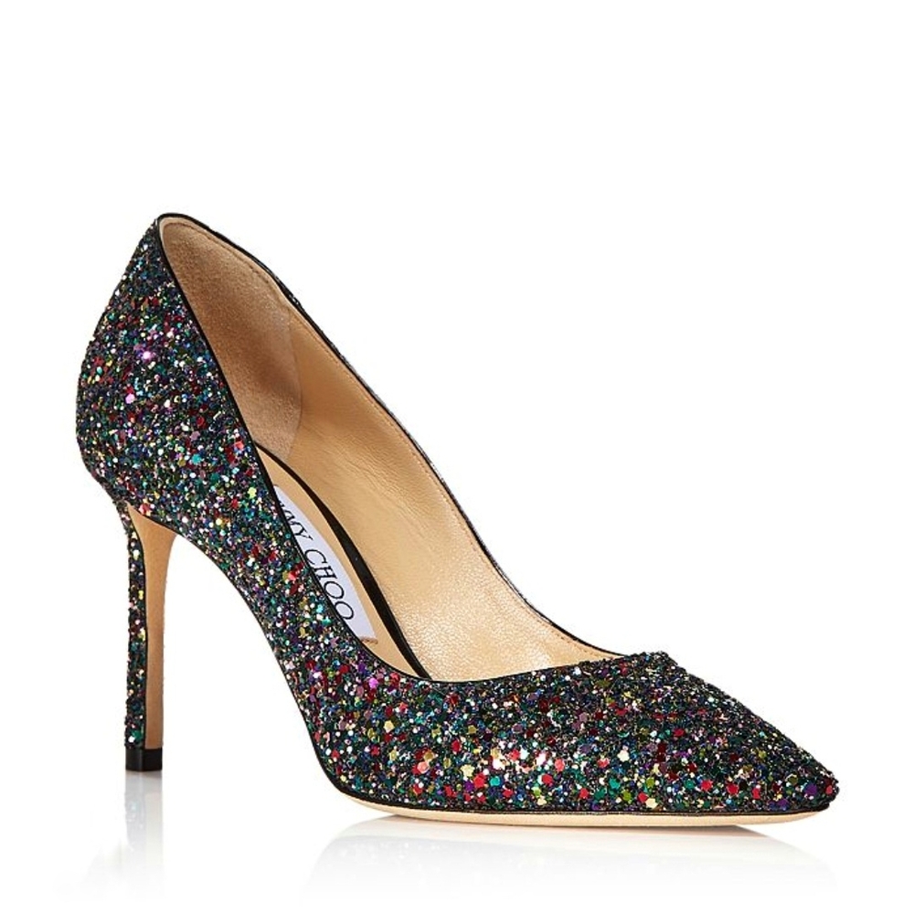 Jimmy Choo Boho Mix Romy 85 Multicolor Glitter Pumps Size 37